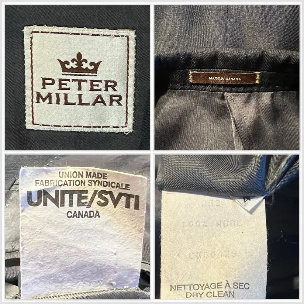 Peter Millar Canada 42R 38x30 Gray Royal Blue Plaid Quality Suit